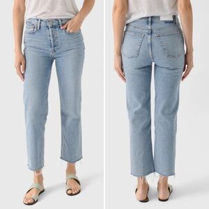Re/Done 70s Stove Pipe Jeans in Light Wash Raw Hem Button Fly